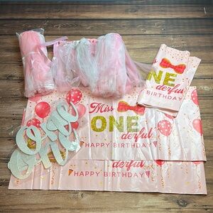 Pink First Birthday Party Lot - see pics - open but unused.